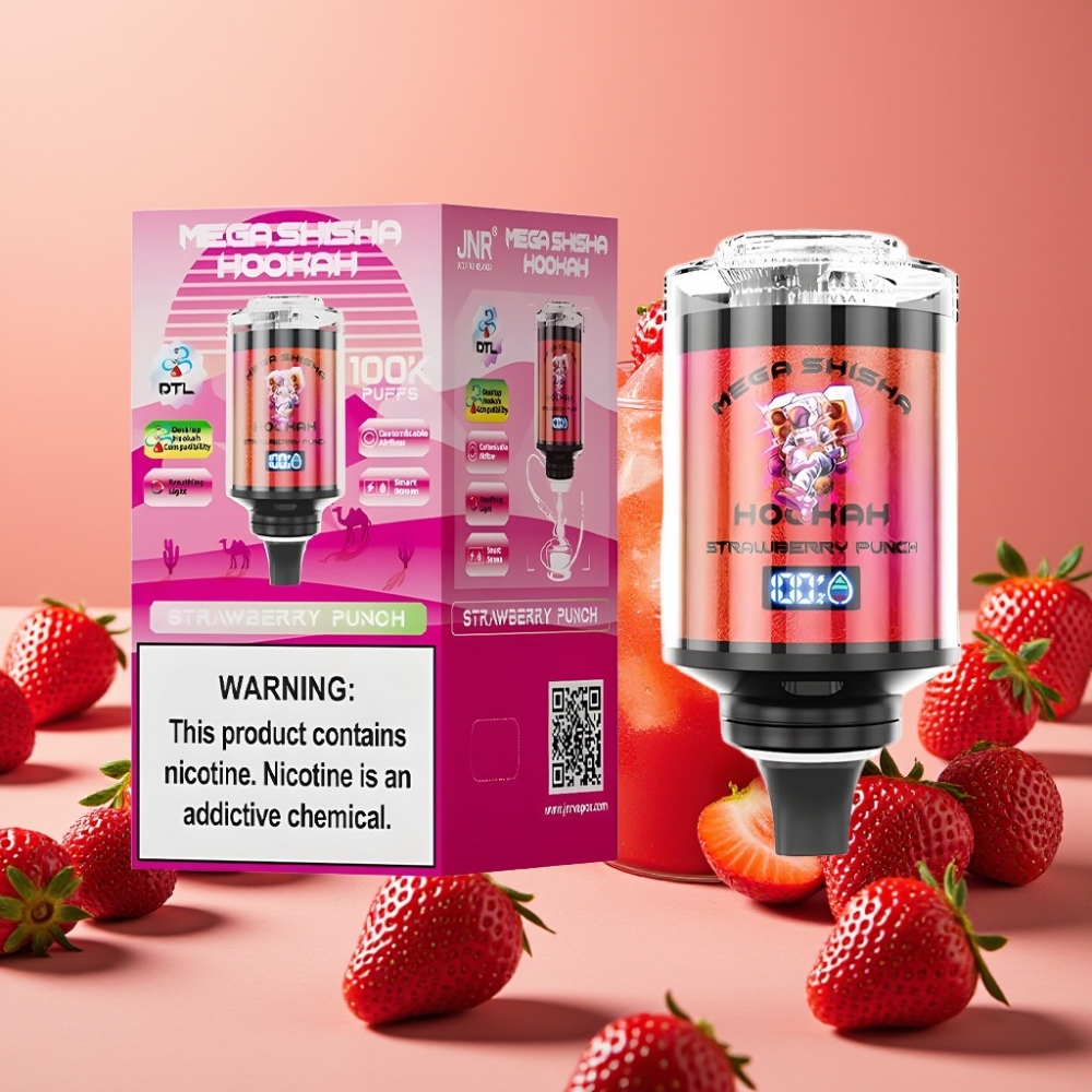 JNR Mega Shisha Hookah 100K Fraise Punch Compatible Bureau 2200mAh Type-C