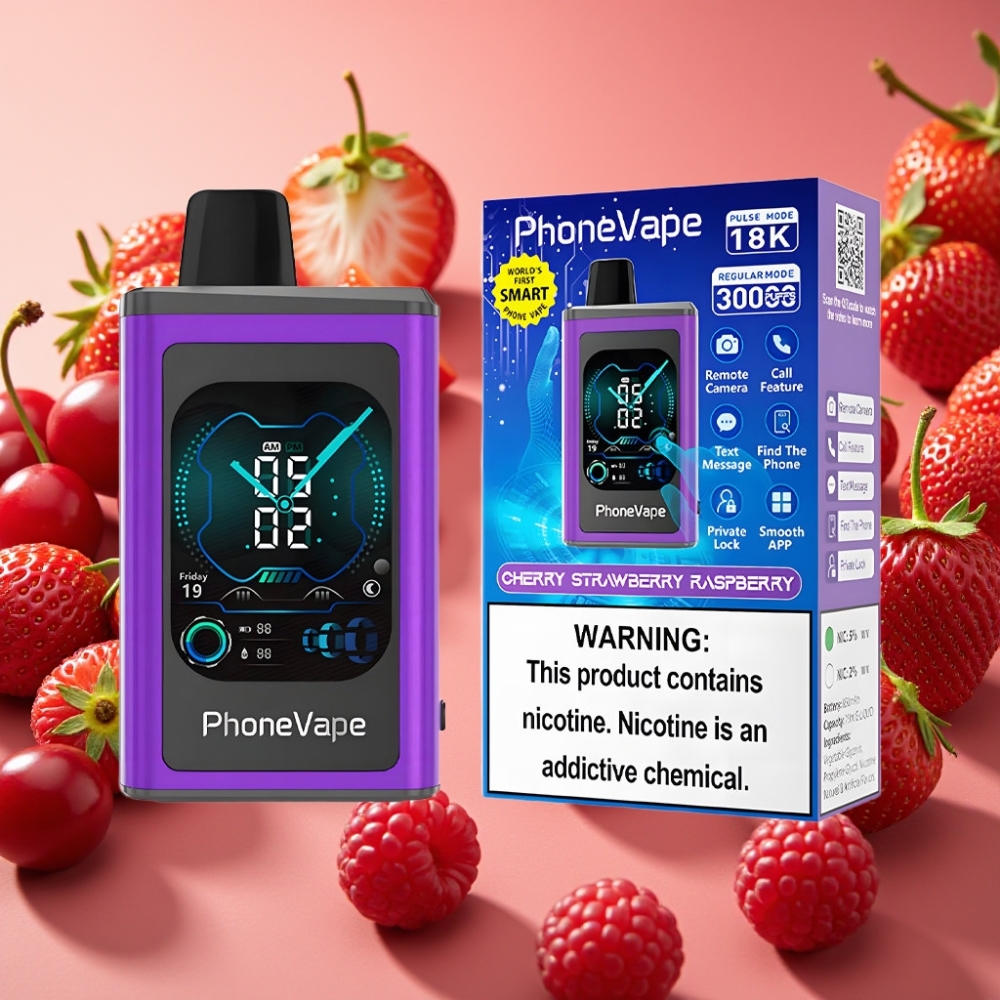 JNR PhoneVape 30000 bouffées Rechargeable 850mAh Airflow Réglable Cerise Fraise Framboise