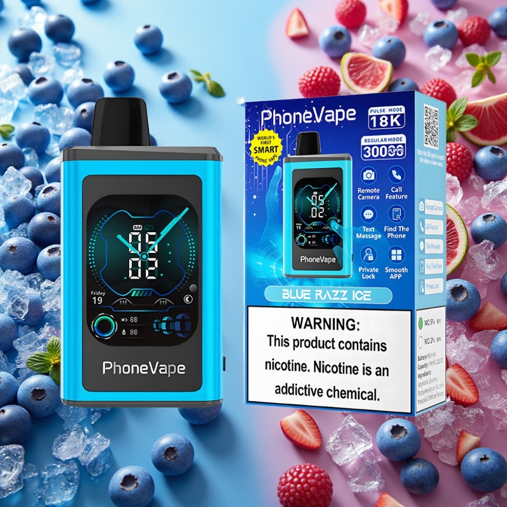 JNR PhoneVape 30000 bouffées Rechargeable, App Contrôlée, Framboise Bleue Glacée