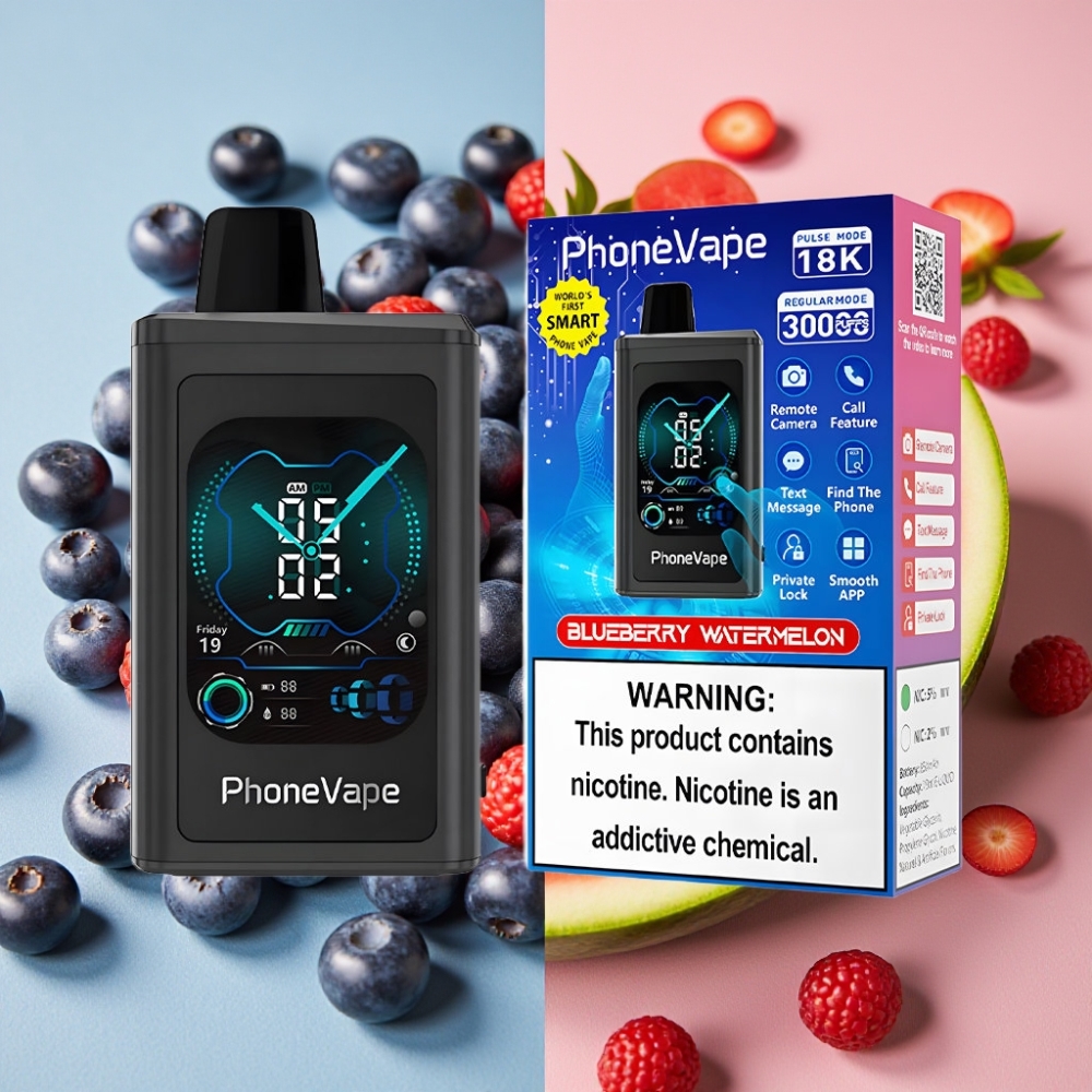 JNR PhoneVape 30000 bouffées Rechargeable Type-C Airflow Réglable Myrtille Pastèque