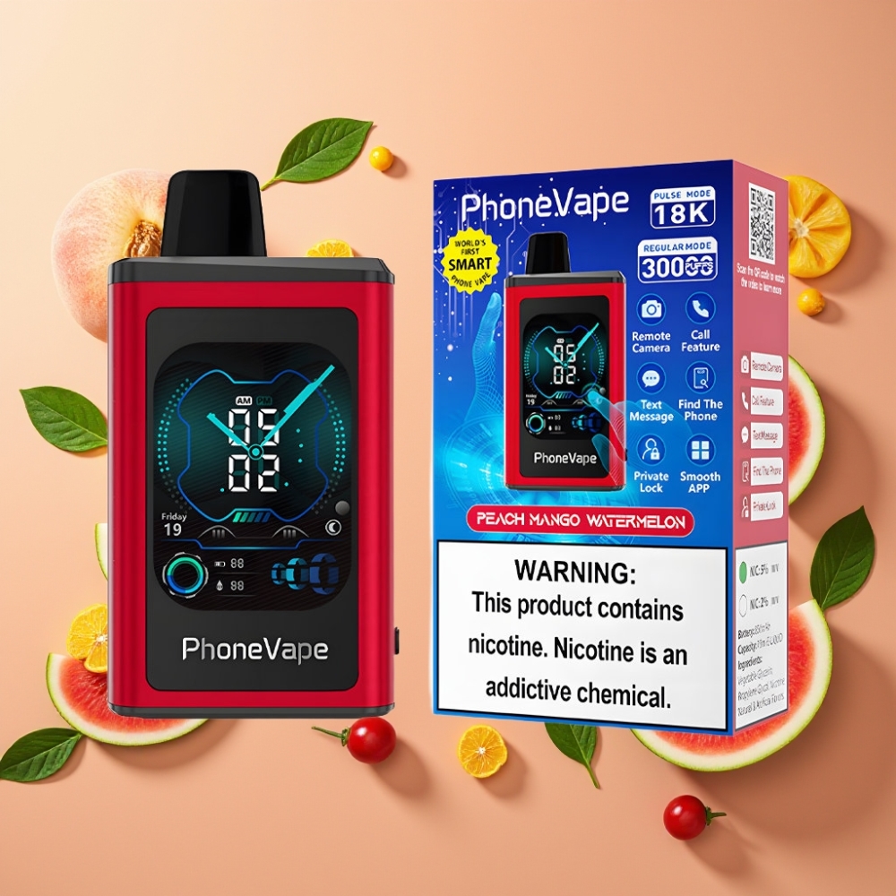 JNR PhoneVape 30000 bouffées Rechargeable Type-C Airflow Réglable Pêche Mangue Pastèque
