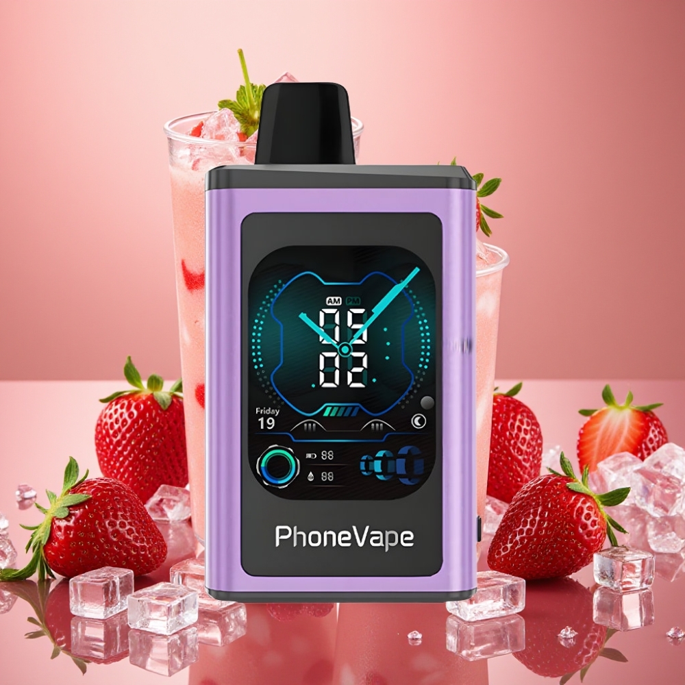 JNR PhoneVape 30000 bouffées Rechargeable Type-C Glace Fraise App Contrôlée