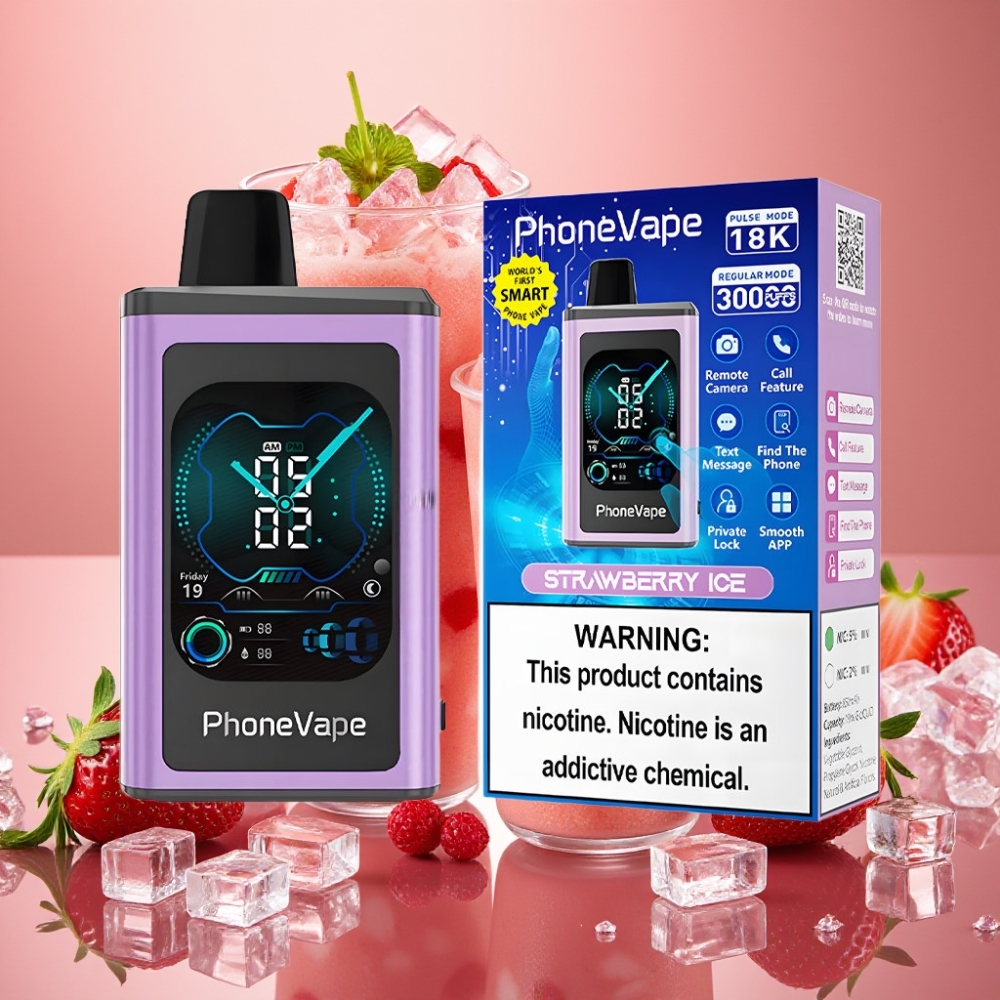 JNR PhoneVape 30000 bouffées Rechargeable Type-C Glace Fraise App Contrôlée