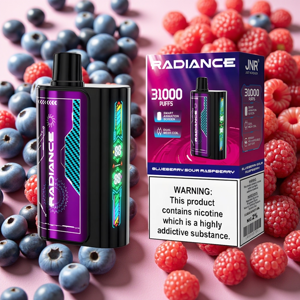 JNR Radiance 31000 Puffs 28ml Ecran Animé Double Mesh 2% Myrtille Framboise Acidulée