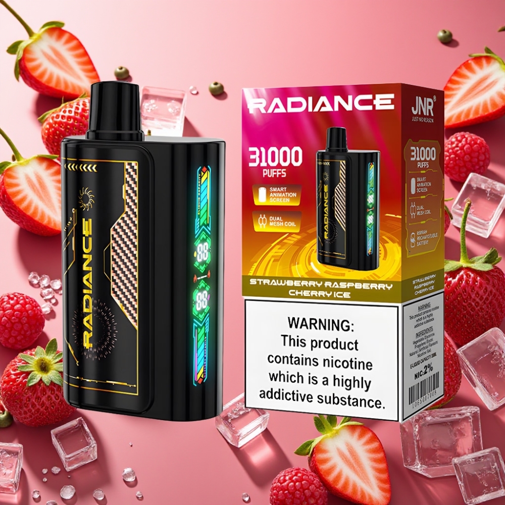 JNR Radiance 31000 Puffs 28ml Écran Animé Double Mesh Fraise Framboise Cerise Glace