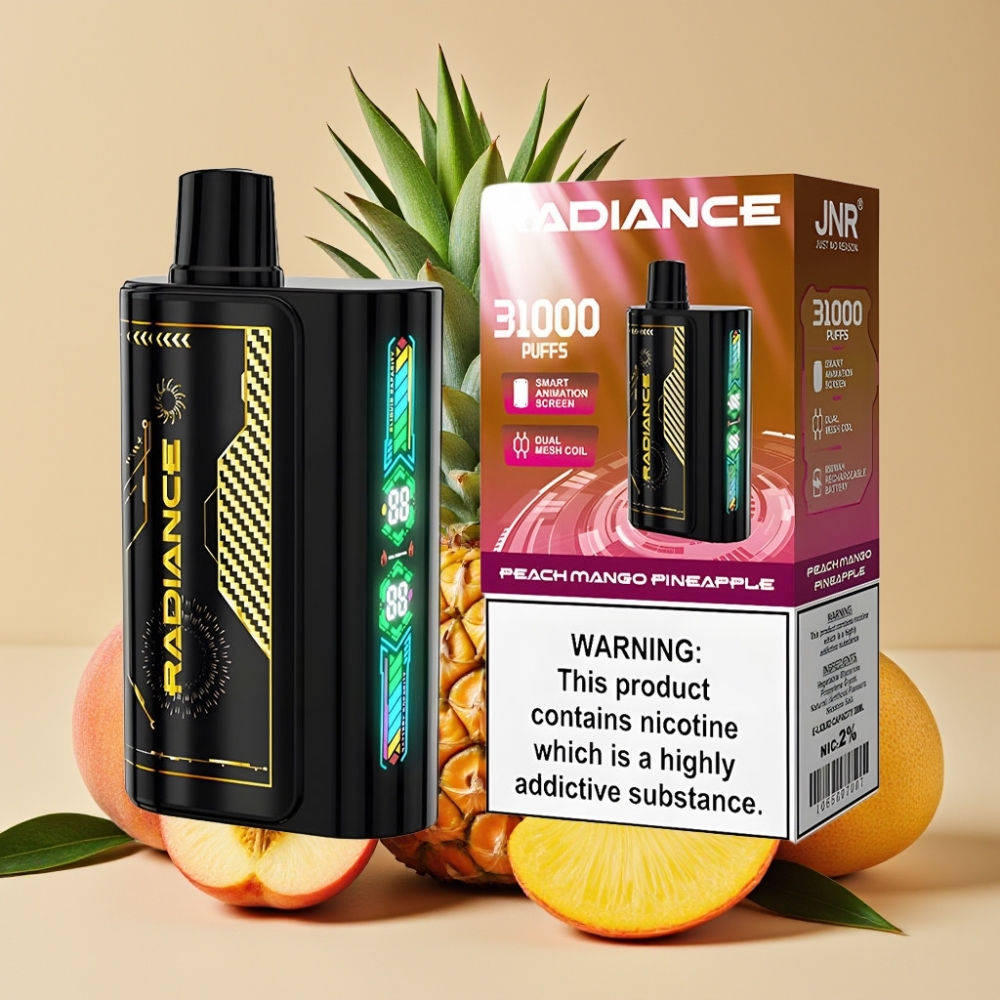 JNR Radiance 31000 Puffs 28ml Écran Animé Double Mesh Pêche Mangue Ananas