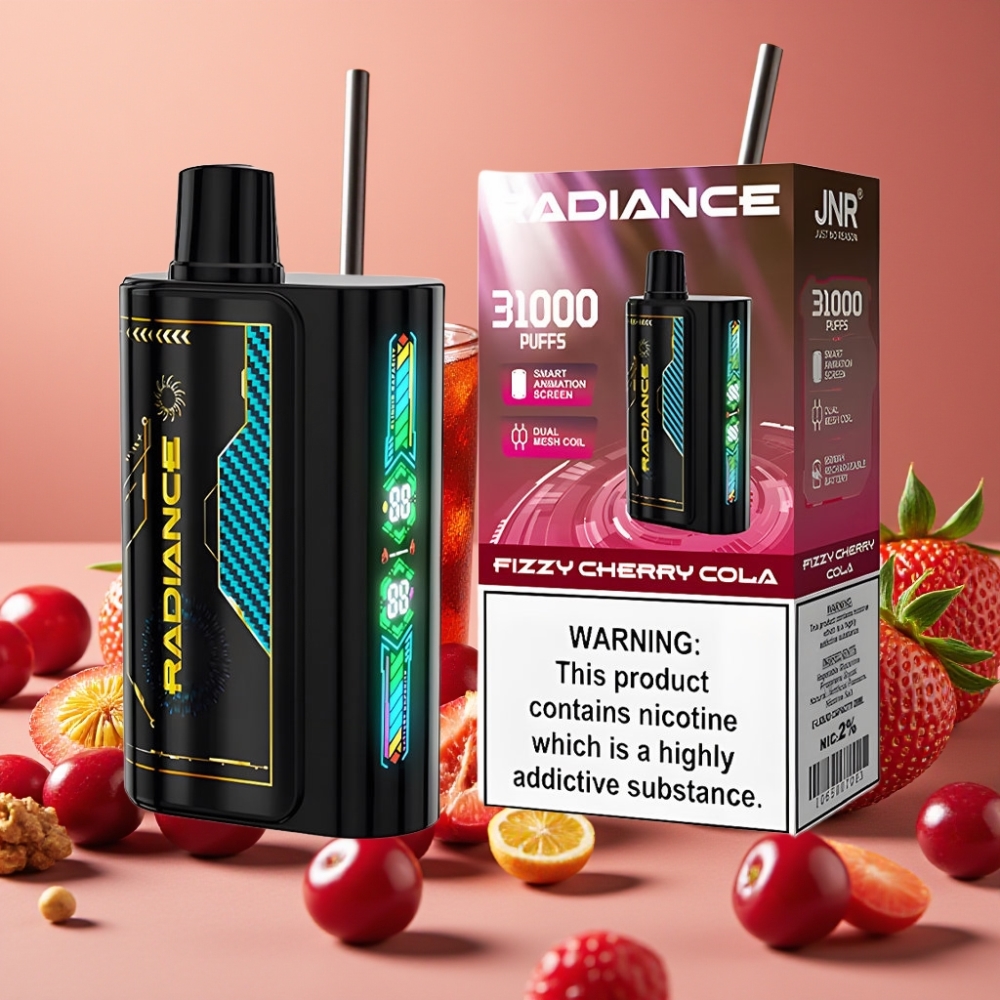 JNR Radiance 31000 Puffs Écran Animé Intelligent, Double Mesh, 28ml, Cerise Cola Pétillante
