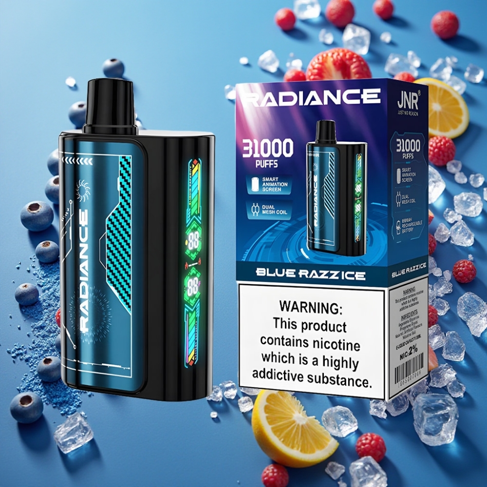 JNR Radiance 31000 Puffs Écran Animation, Double Mesh, Type-C - Blue Razz Glace