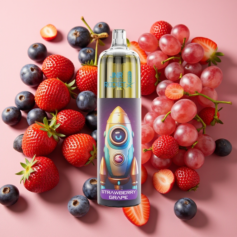 JNR Rocket-X 12400 Puffs Disposable Vape Fraise Raisin, 25ml, Airflow Réglable, 850mAh