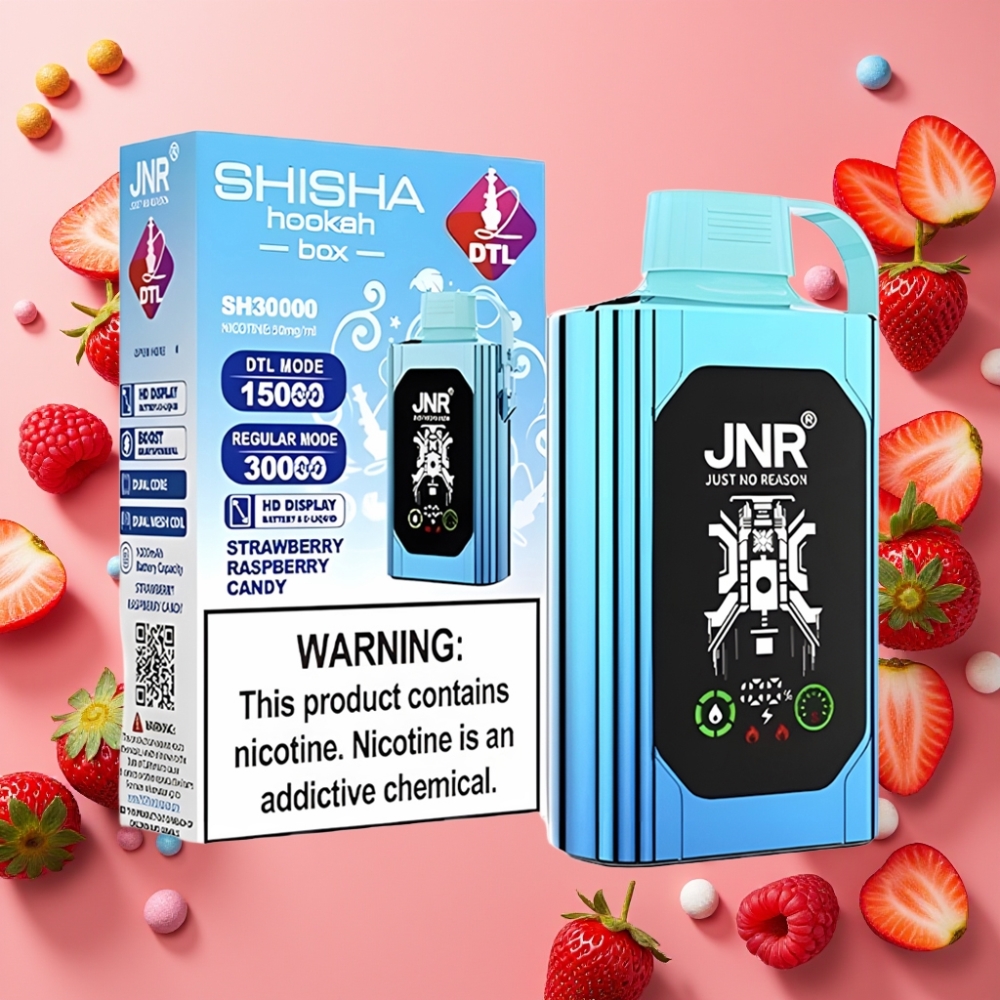 JNR Shisha Hookah Box 20500 Puffs - 25ml, 1000mAh, Type-C - Fraise Framboise Bonbon