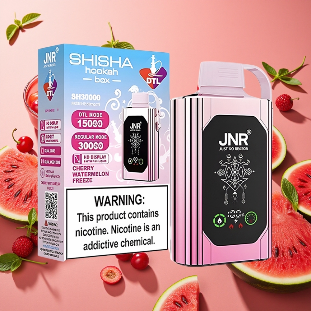 JNR Shisha Hookah Box 20500 Puffs Cerise Pastèque Glacée - 25ml, Dual Mesh Coil, Type-C