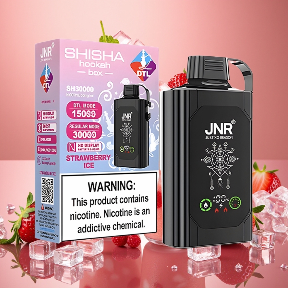 JNR Shisha Hookah Box 20500 Puffs Fraise Glacée - 25ml, Dual Mesh Coil, Type-C