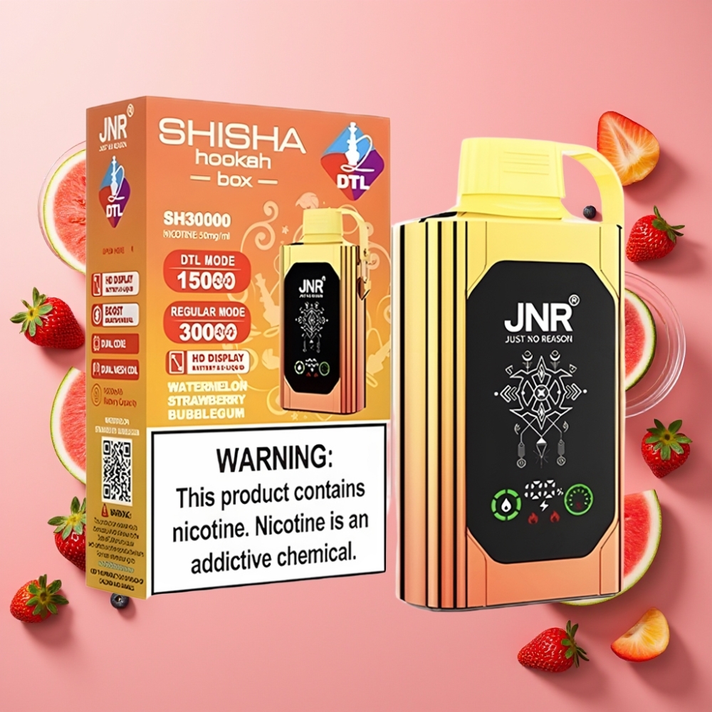 JNR Shisha Hookah Box 20500 Puffs - Pastèque Fraise Bubblegum - 25ml - Dual Mesh Coil - Type-C