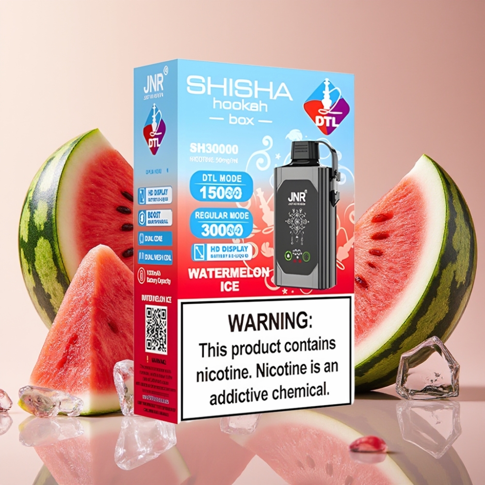 JNR Shisha Hookah Box 20500 Puffs Pastèque Glacée - 25ml, Dual Mesh Coil, Type-C