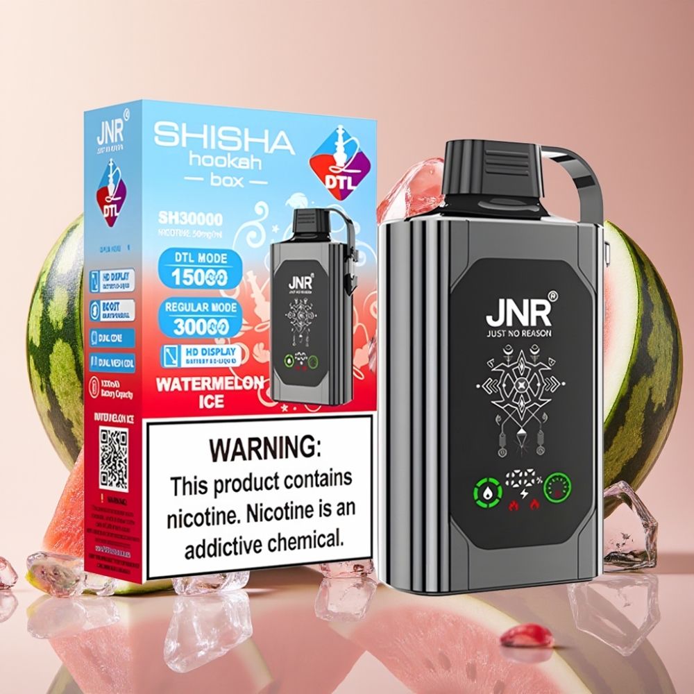 JNR Shisha Hookah Box 20500 Puffs Pastèque Glacée - 25ml, Dual Mesh Coil, Type-C
