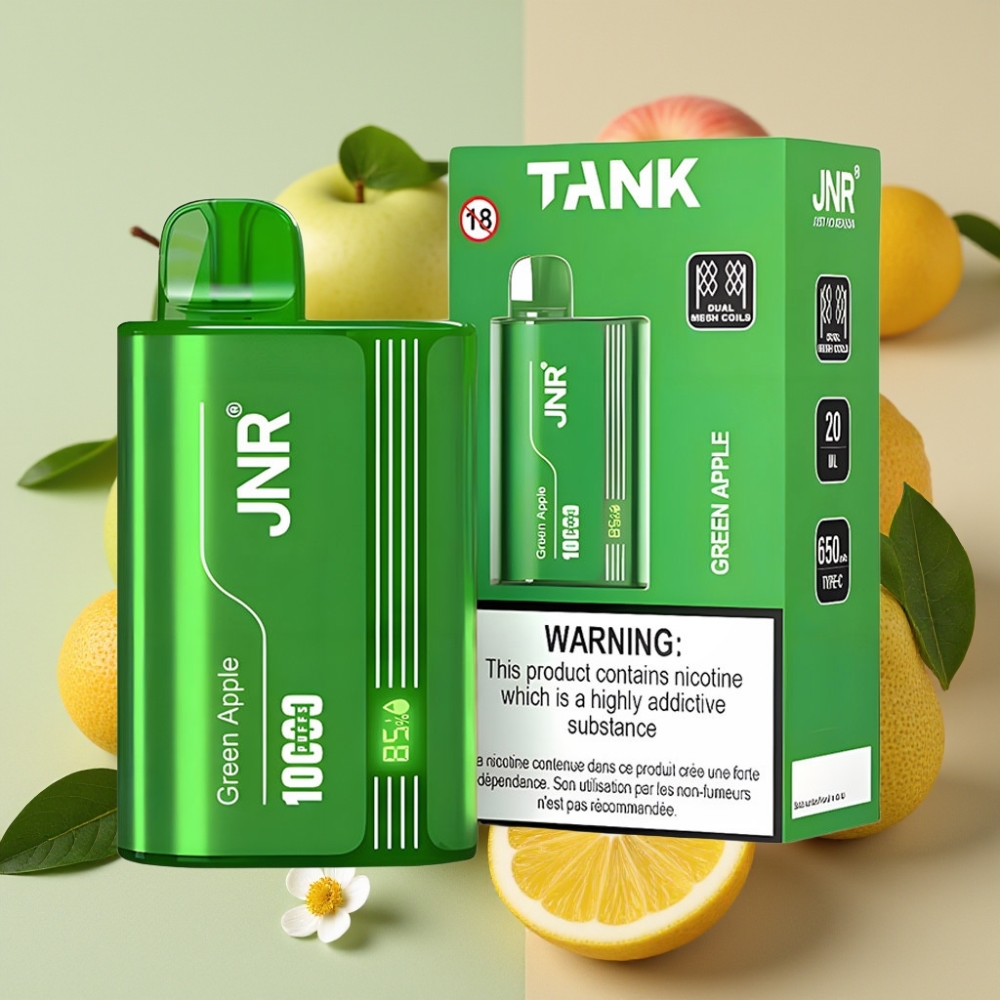JNR Tank 10000 Puffs Pomme Verte Pêche Poire – 650mAh, 20ml, Dual Mesh
