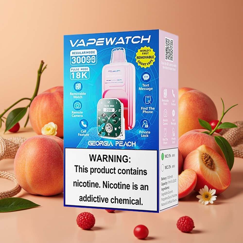 JNR VapeWatch 30000 Puffs Pêche de Géorgie - 19mL, 5%, Double Mesh