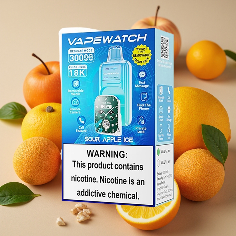 JNR VapeWatch 30000 Puffs Pomme Acidulée Glacée - 1000mAh, 19mL, 5%