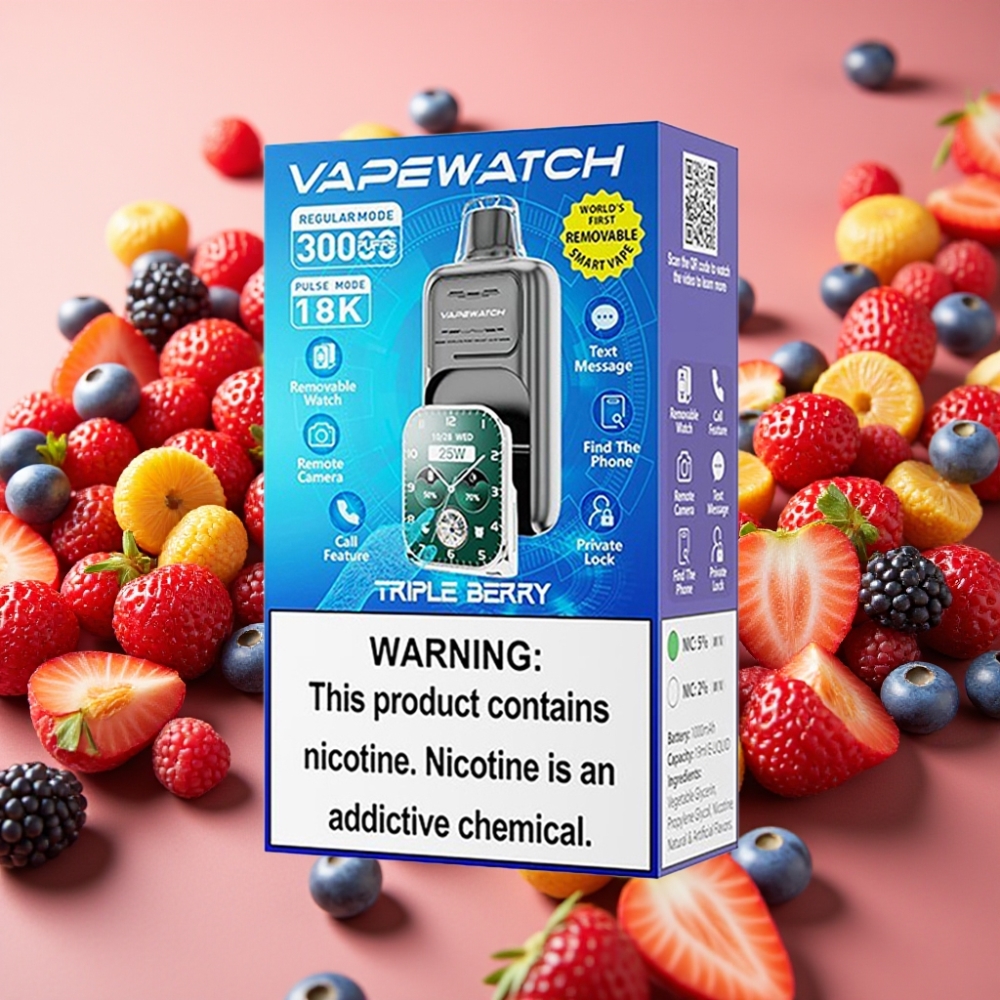 JNR VapeWatch 30000 Puffs Triple Baies – 19mL, 5%, Dual Mesh Coil
