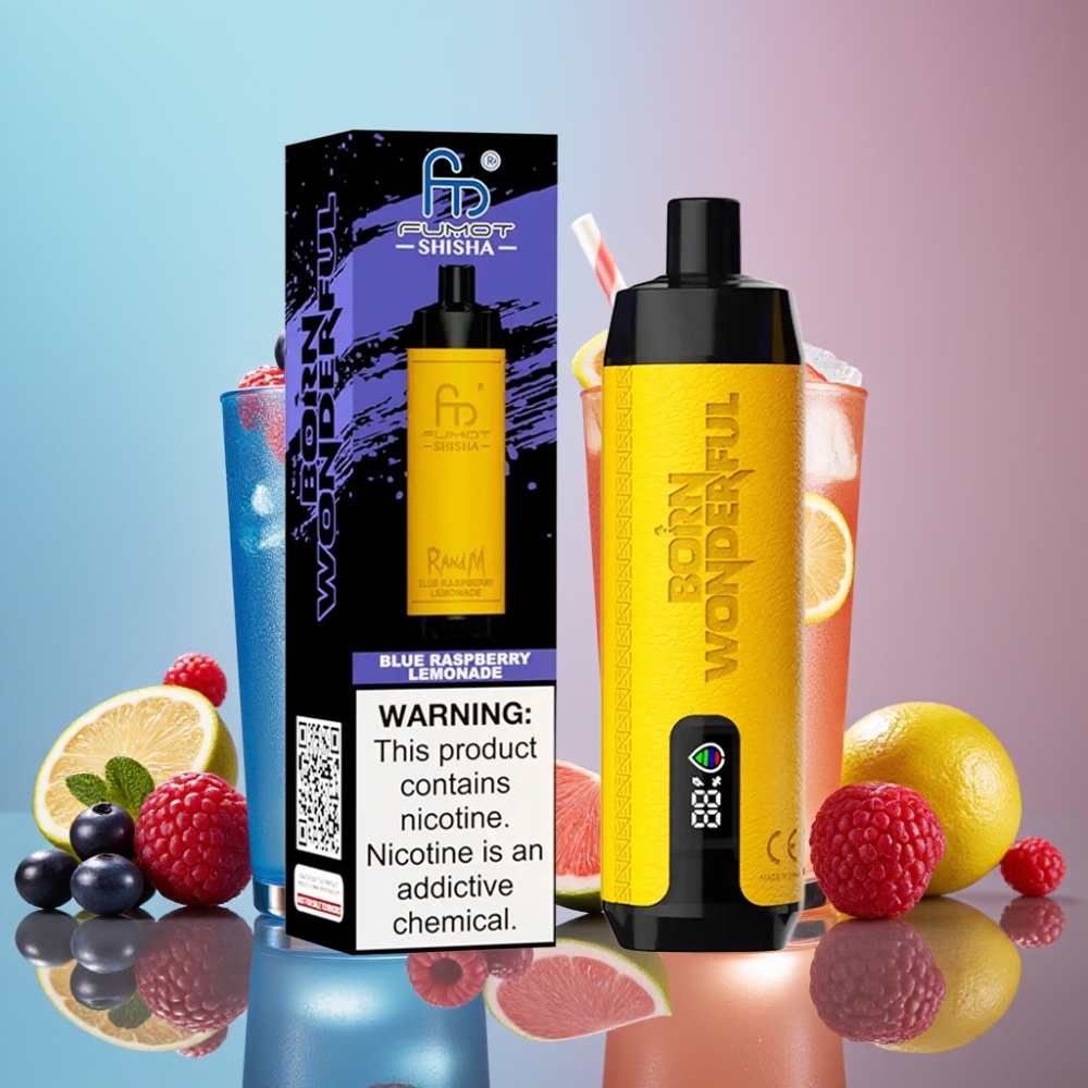 RandM Fumot Shisha 10000 Puffs - 18ml, 0.5% Nicotine, Framboise Bleue Citronnade