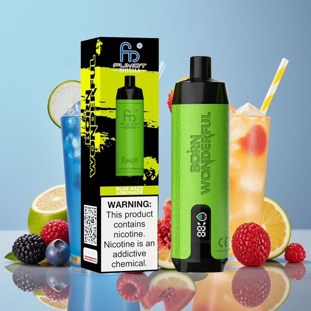 RandM Fumot Shisha 10000 Puffs – 18ml, 0.6ohm, Type-C, Bleu Citronnade Framboisée
