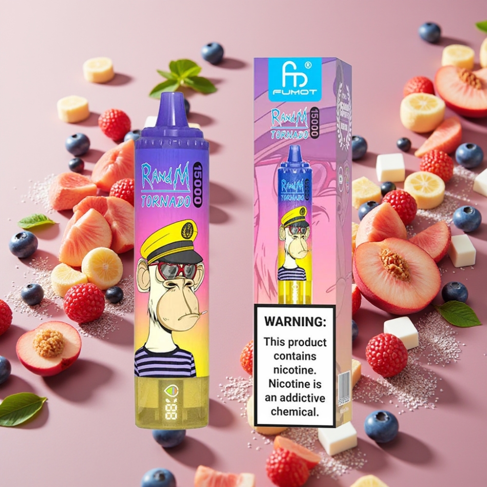 Fumot RandM Tornado 15000 Puffs 25ml 850mAh Pêche Myrtille Bonbon Mesh 0.9 Ohm