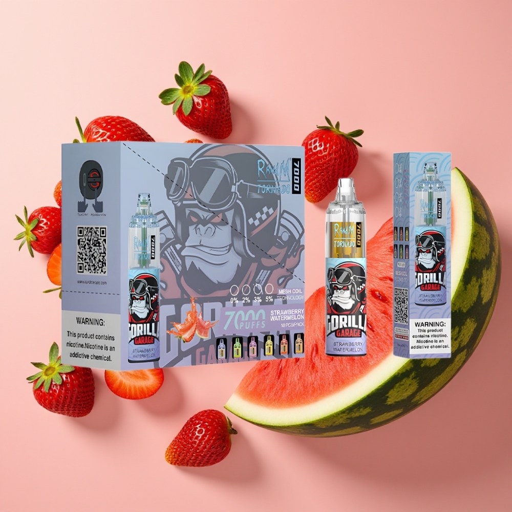 Fumot Tornado 7000 Puffs 14ML 850MAH Fraise Pastèque Mesh Type-C RGB Air-Adjustable