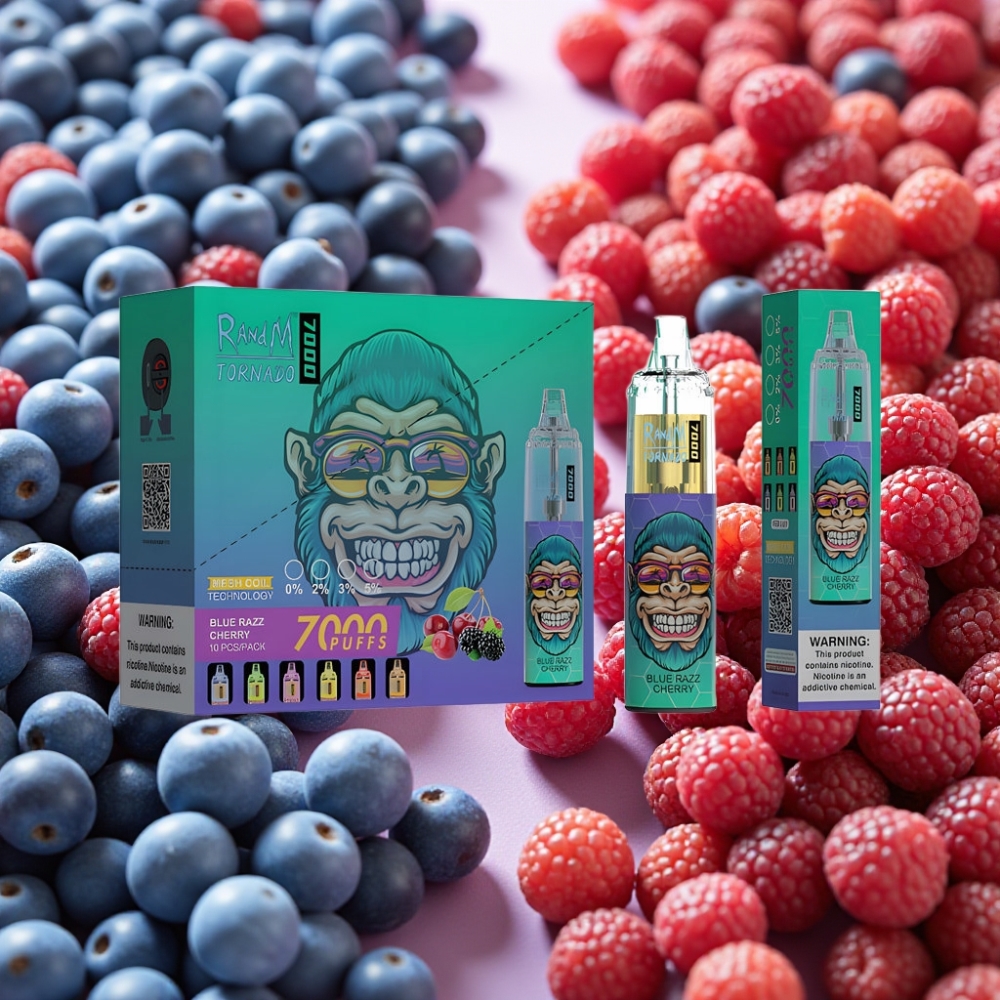 Fumot Tornado 7000 Puffs 14ML 850MAH Mesh Coil Bleu Razz Cerise Type-C Air-Adjustable