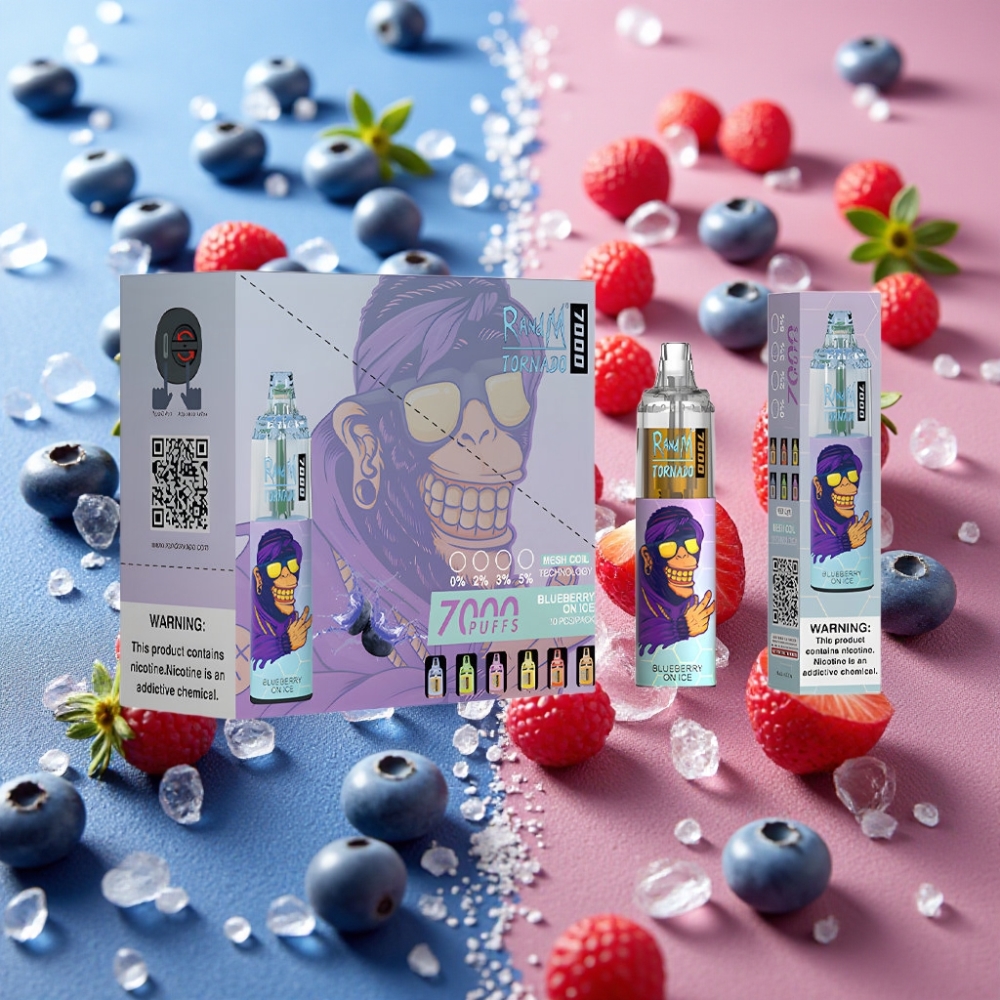 Fumot Tornado 7000 Puffs 14ML 850MAH Myrtille Glacée Mesh Type-C RGB Air-Adjustable