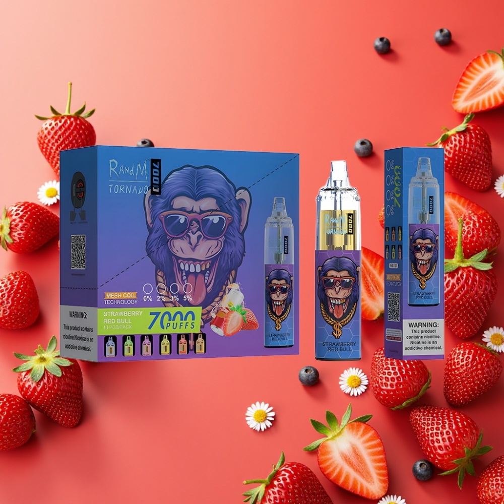 Fumot Tornado 7000 Puffs 14ML Air-Adjustable Strawberry Red Bull