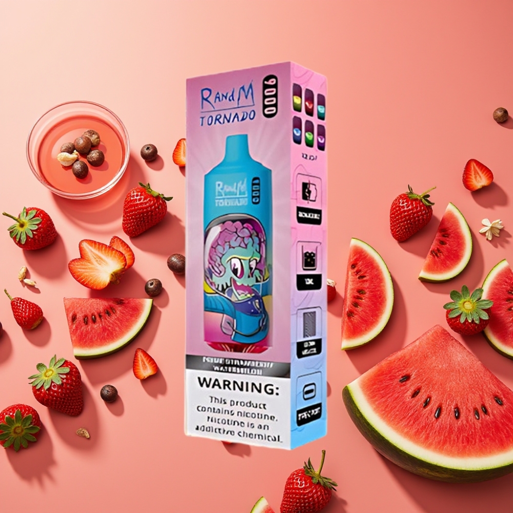 RandM Tornado 9000 Puffs - 18 mL, 850 mAh, Prime Fraise Pastèque, Mesh Coil