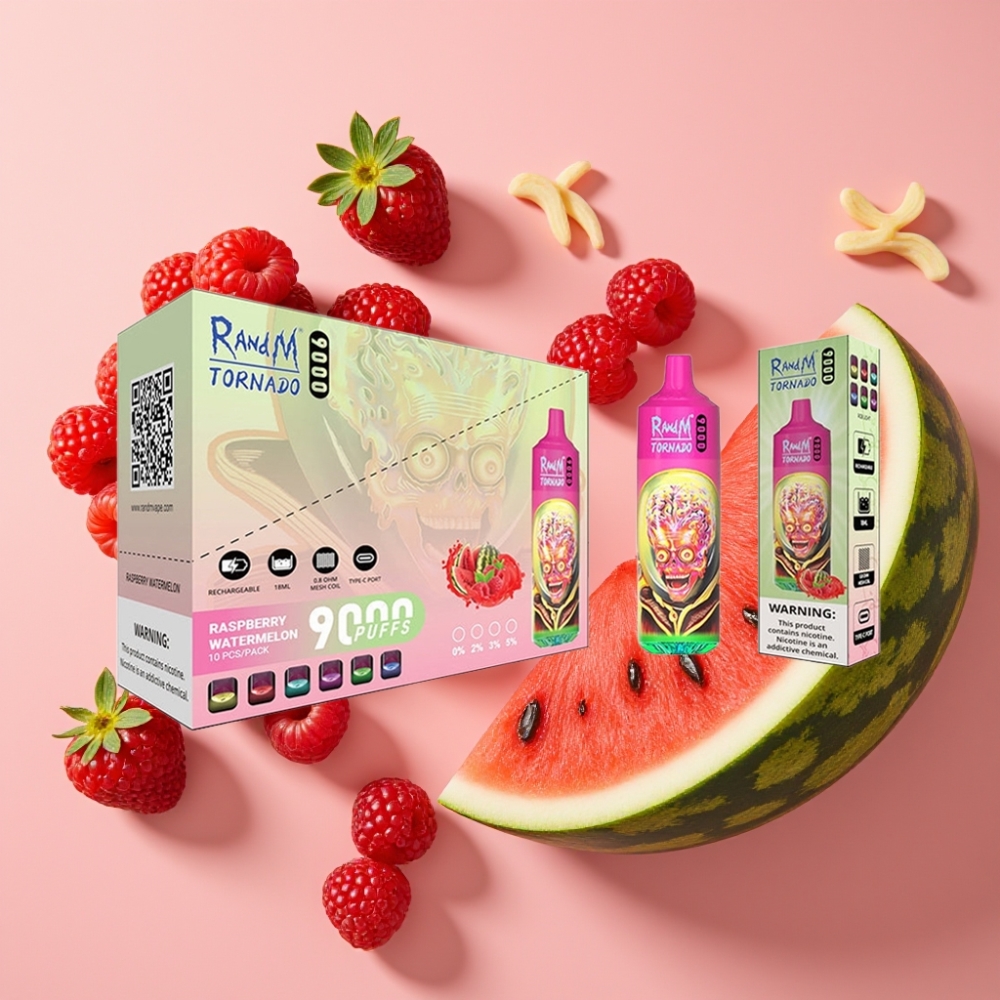 RandM Tornado 9000 Puffs 18 mL Framboise Pastèque, 850 mAh, Écran RGB