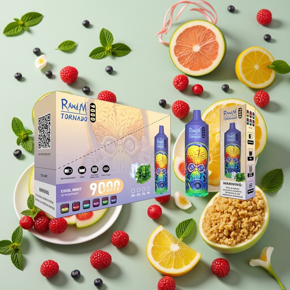 RandM Tornado 9000 Puffs 850 mAh 18 mL Cool Menthe Mesh Coil RGB