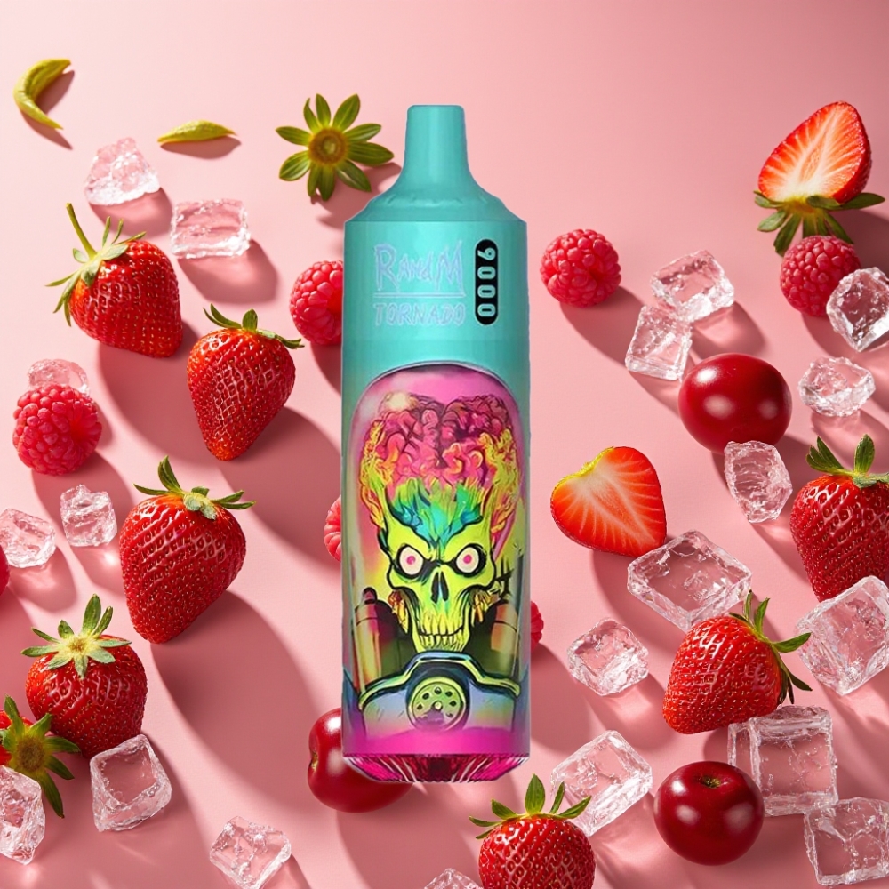 RandM Tornado 9000 Puffs 850 mAh 18 mL Fraise Framboise Cerise Glace Mesh Coil RGB