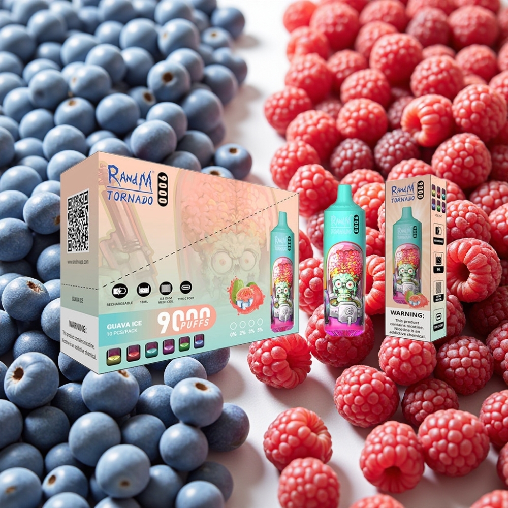 RandM Tornado 9000 Puffs 850 mAh 18 mL Framboise Acidulée Bleue