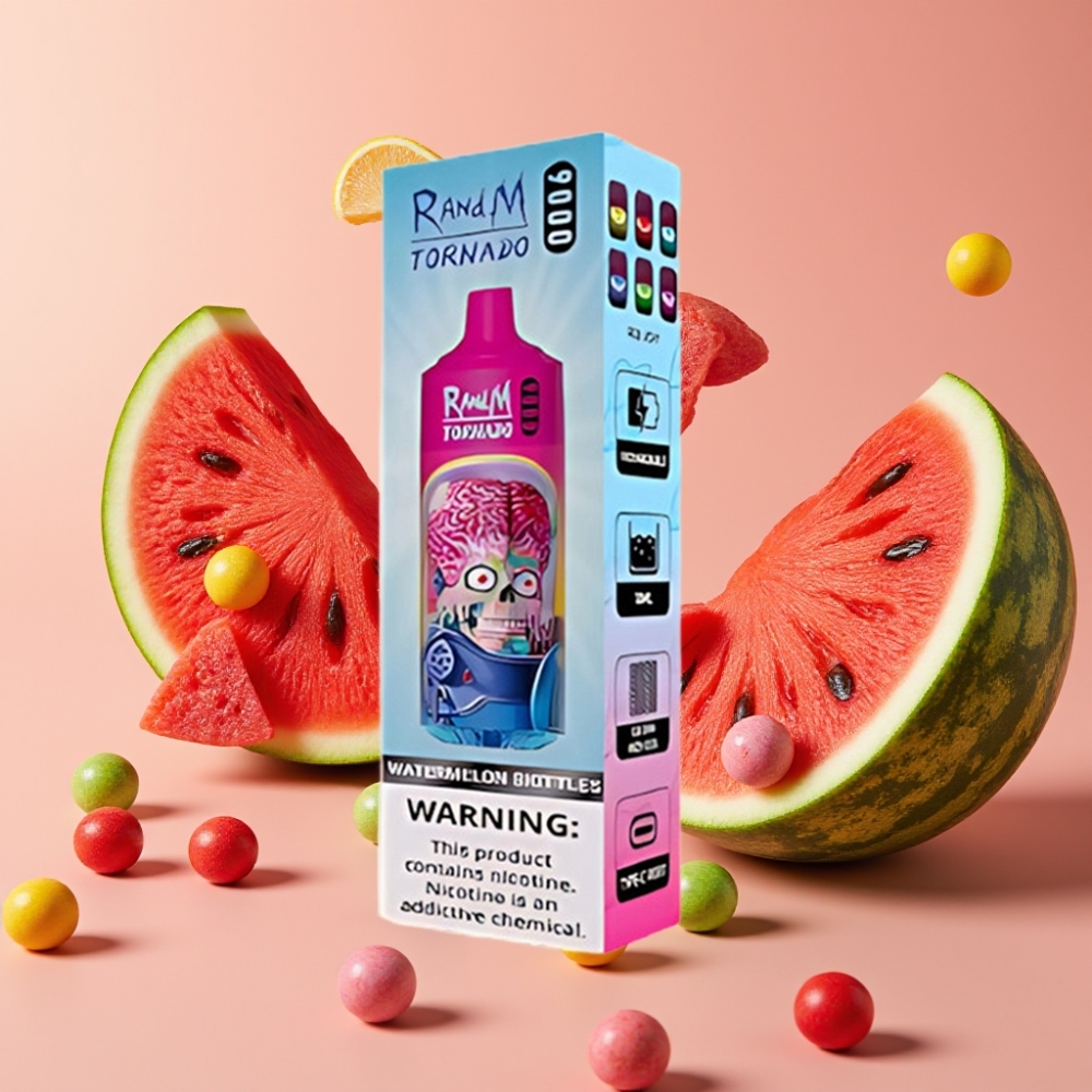 RandM Tornado 9000 Puffs 850 mAh 18 mL Mesh Coil RGB Display Watermelon Skittles