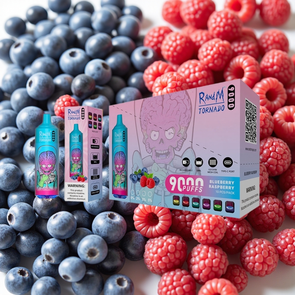 RandM Tornado 9000 Puffs 850mAh 18mL Bleu Framboise Mesh RGB