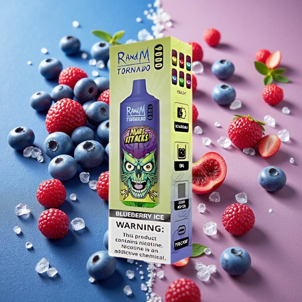 RandM Tornado 9000 Puffs - 850mAh, 18mL, Mesh Coil, Bleu Glacé