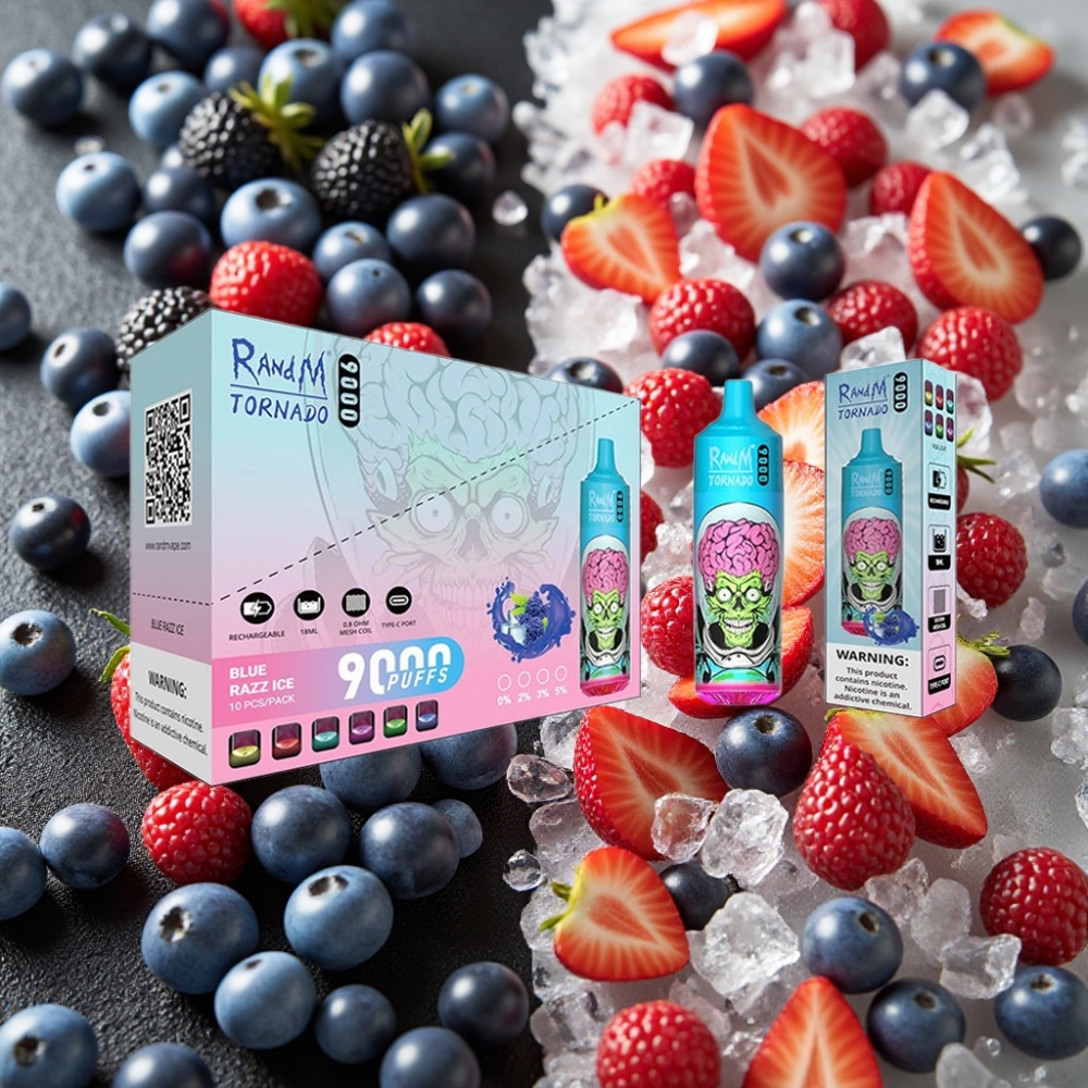 RandM Tornado 9000 Puffs 850mAh 18mL Mesh Coil RGB Display Black Dragon Ice