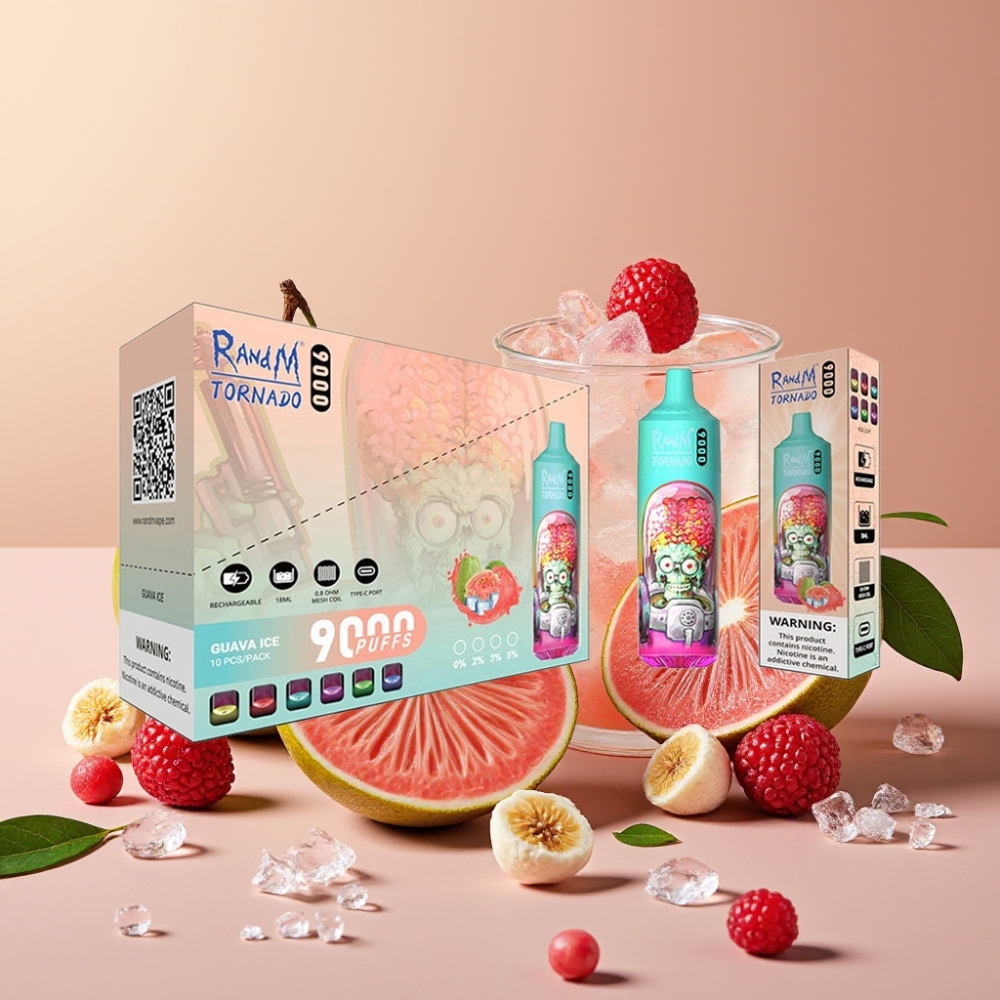 RandM Tornado 9000 Puffs 850mAh 18mL Mesh Coil RGB Display Guava Ice