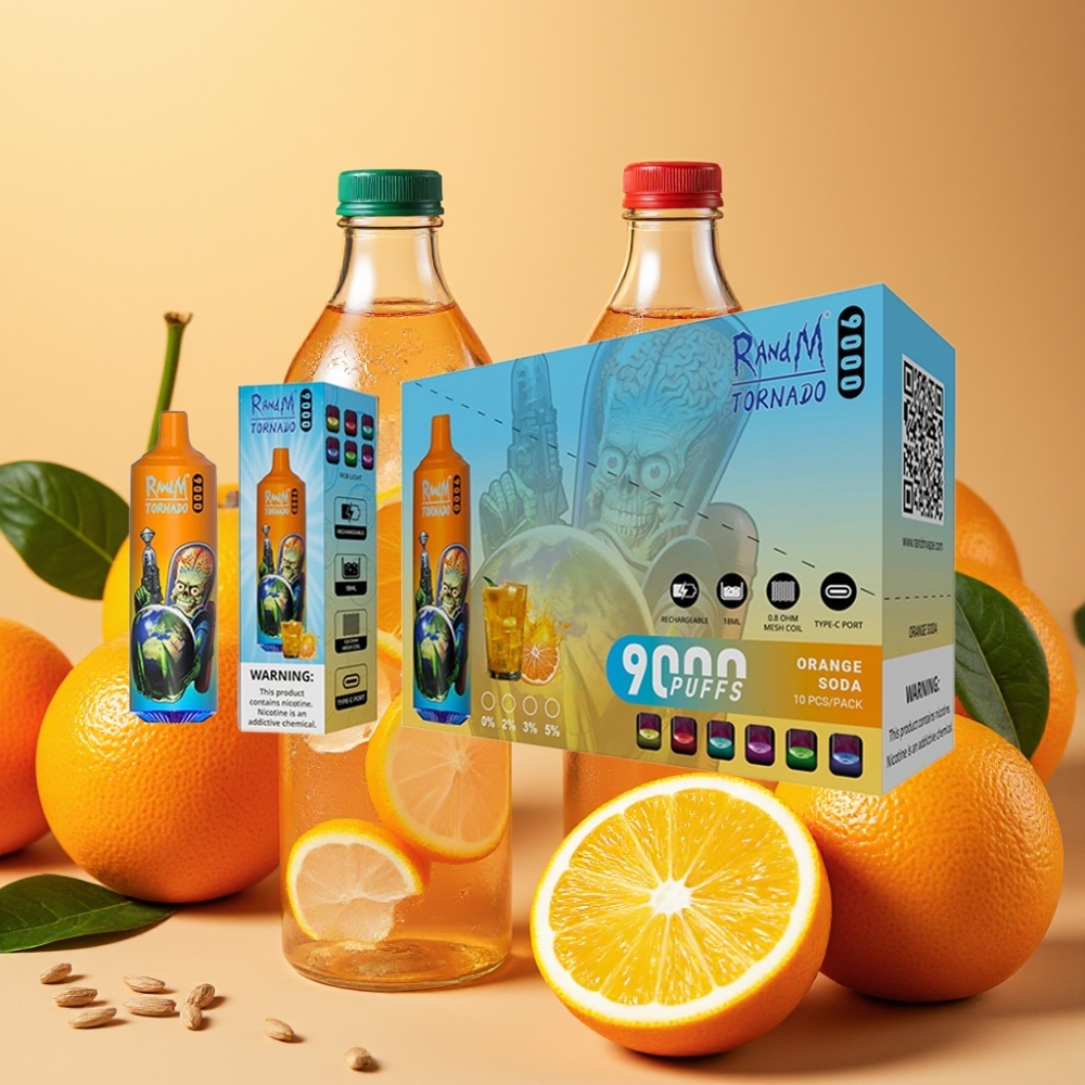 RandM Tornado 9000 Puffs Orange Soda 18 mL 850 mAh Mesh Coil RGB Display