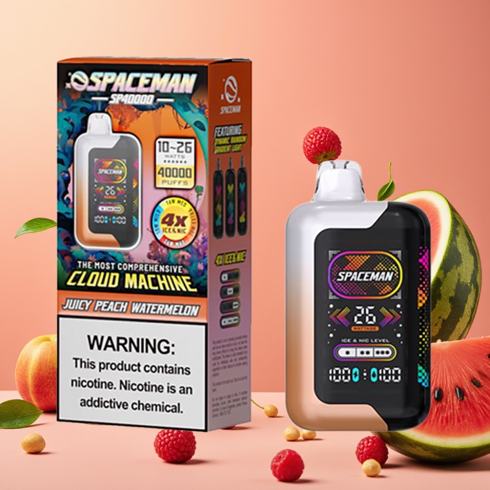 SMOK Spaceman SP40000 Zéro Nicotine Disposable 40000 bouffées 20ml 1000mAh Pêche Pastèque Juteuse